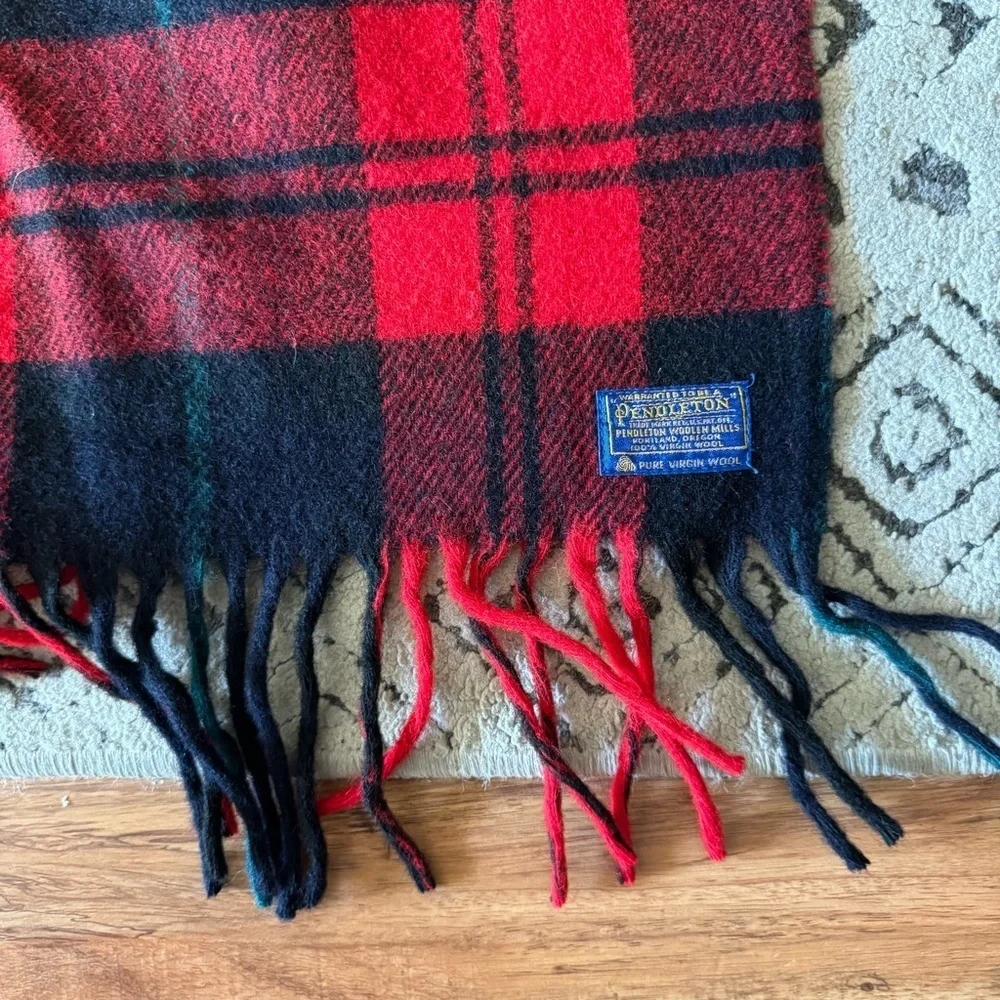 Vintage Pendleton 1960s Plaid Red 100% Virgin Wool Throw Blanket